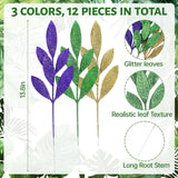24 Pcs Mardi Gras Decor Leaf Picks 14" Tall Artificial Glitter Purple Green Gold Bay Picks And Sprays Carnival Centerpiece Tree Decorations For Mardi Gras Table Decor Vase Filler