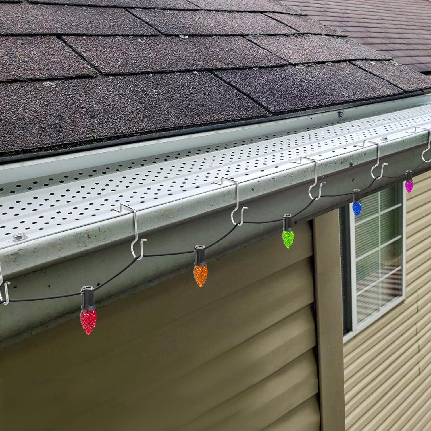 120 Pcs Christmas Gutter Light Hooks, Stainless Steel Christmas Gutter Clips, Outdoor Mesh Light Hanger Hook For Xmas Halloween Holiday Party Hanging Decoration