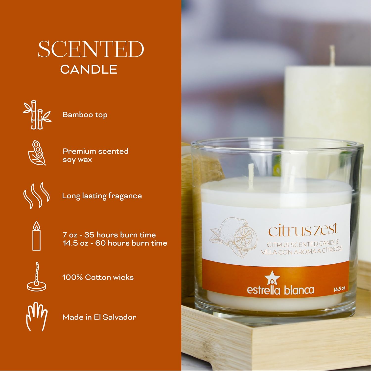 Citrus Zest Candle – 14.5Oz Soy Wax Scented Candle With Bamboo Lid, Long-Lasting 60-Hour Burn For Home, Gifting & Everyday Freshness