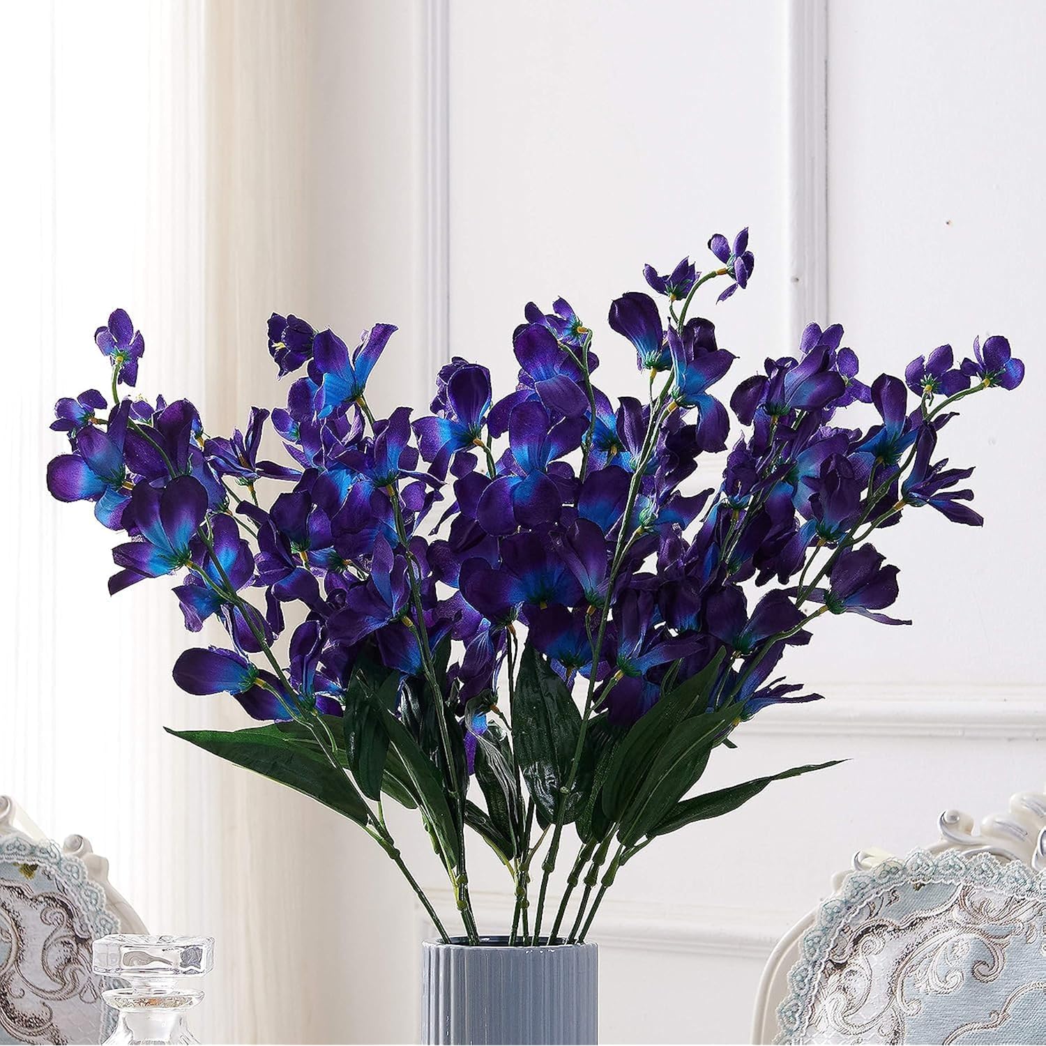 Carlita'S Blooms 27Inch Orchids Artificial Flowers 6Pcs Purple Flame Fake Orchids Flowers Long Stems In Bulk For Wedding Home Centerpieces (6Pcs Purple)