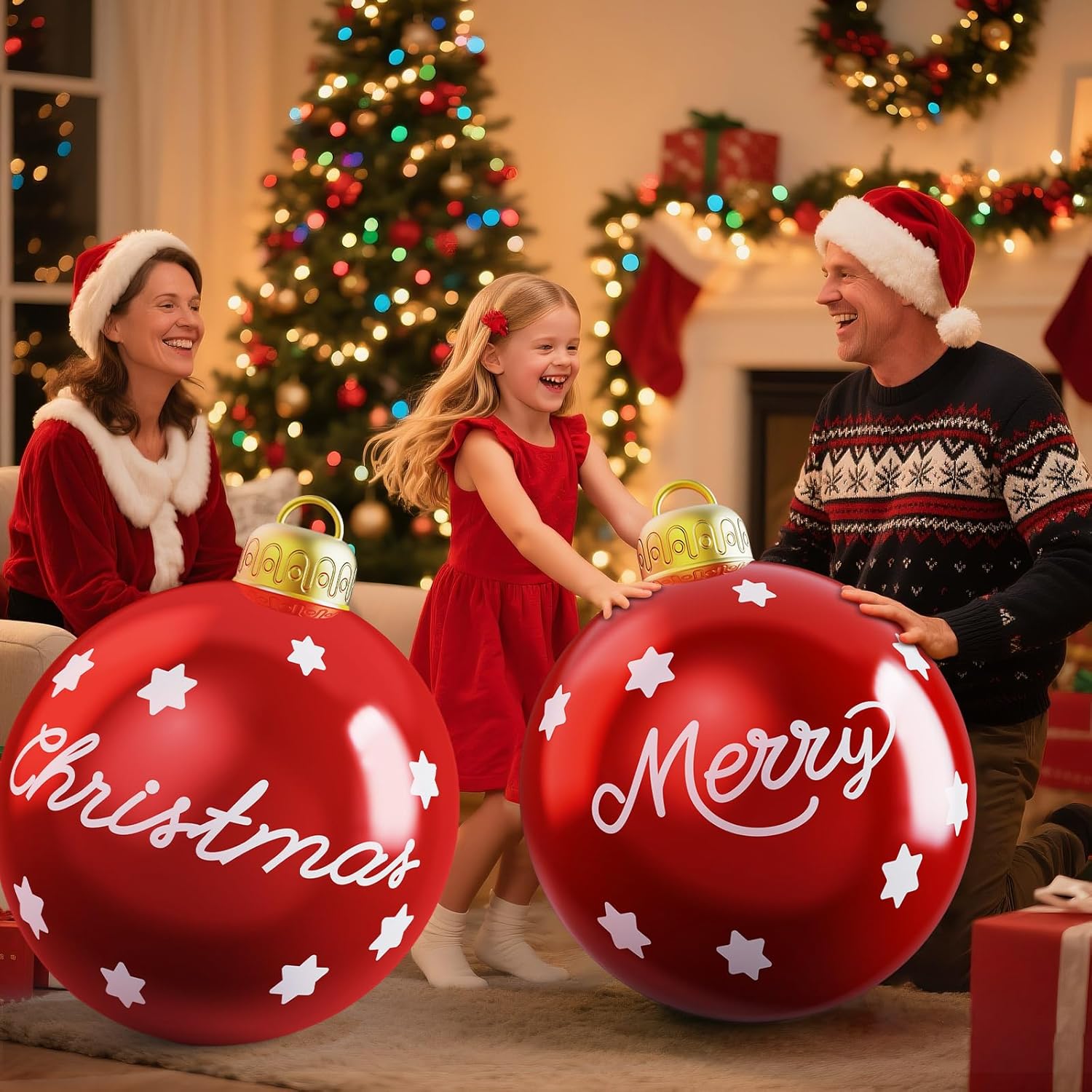 24In Christmas Inflatables Outdoor Christmas Decorations, 2 Pcs Large Christmas Ornaments Hangable Pvc Inflatable Christ