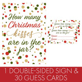 Christmas Party Game How Many Kisses (1 Double-Sided Sign With 30 Guessing Cards)