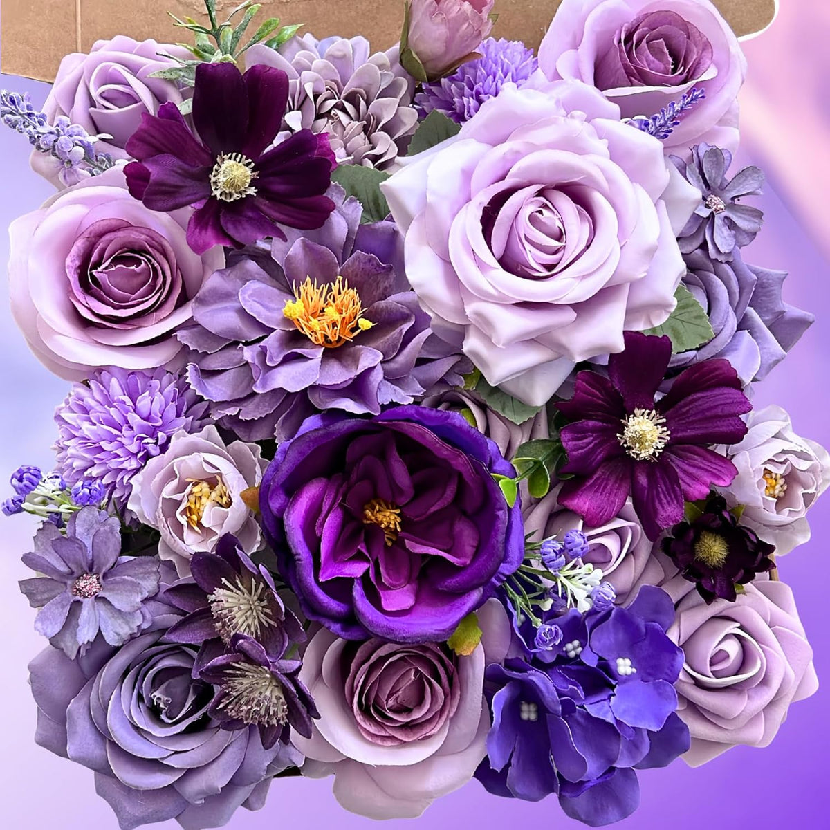 Purple Artificial Flowers Combo Mix Fake Roses Faux Peony Silk Dahlia With Stems For Diy Wedding Bouquets Centerpieces Arrangements Bridal Shower Party Home Decorations Floral Arrangements