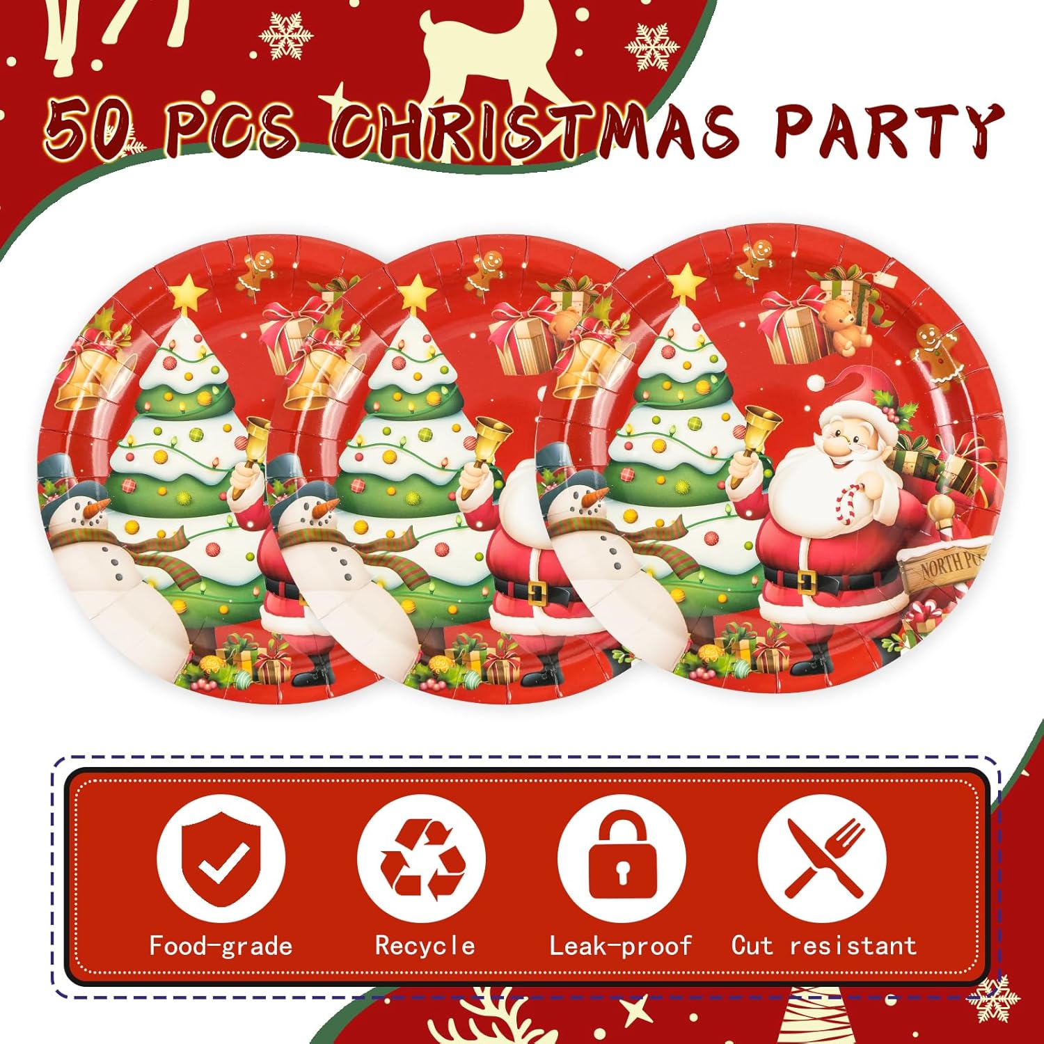 50Pcs Merry Christmas Paper Plates - 7Inch Winter Theme Dessert Plate For Cake Salad Fruit Cartoon Tableware Set Disposable Decoration Supplies For Winter, Christmas Party
