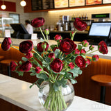 Artificial Ranunculus Flowers With Real Touch Stem Spray For Home Garden Decoration (Red)