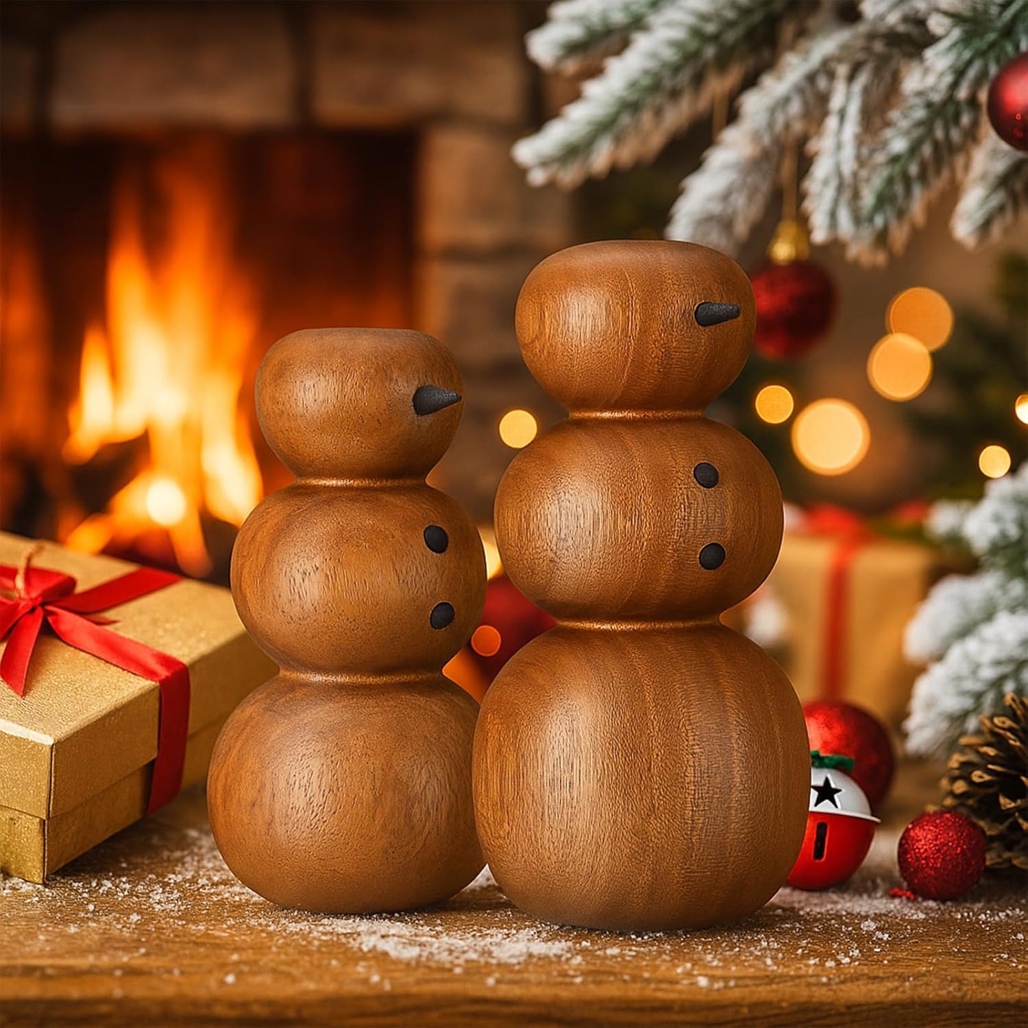 2 Pcs Snowman Christmas Decorations Wooden Christmas Table Decorations Cute Snowman Figurines Winter Tiered Tray Decor Xmas Wood Blocks For Party Office Home Shelf Indoor Decor Gifts