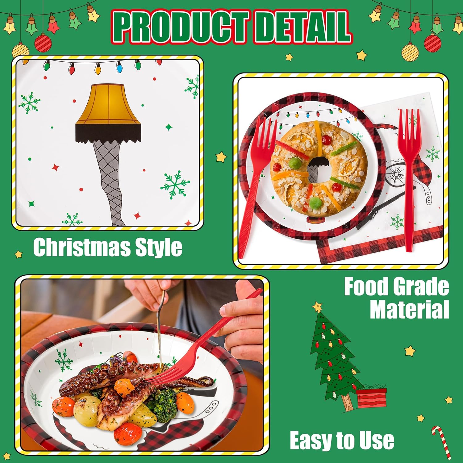 Christmas Plates Napkins Tableware - 96Pcs Funny Xmas Movie Party Forks Dinnerware Set Decorations Supplies, Winter Story Themed Disposable Tableware Favor For Christmas Holiday (24 Guests)