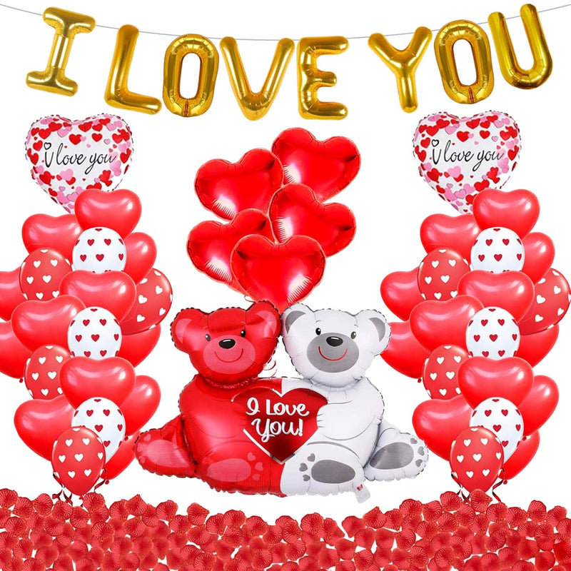 I Love You Balloons With Couple Teddy Balloon Kit, Heart Balloons Kit