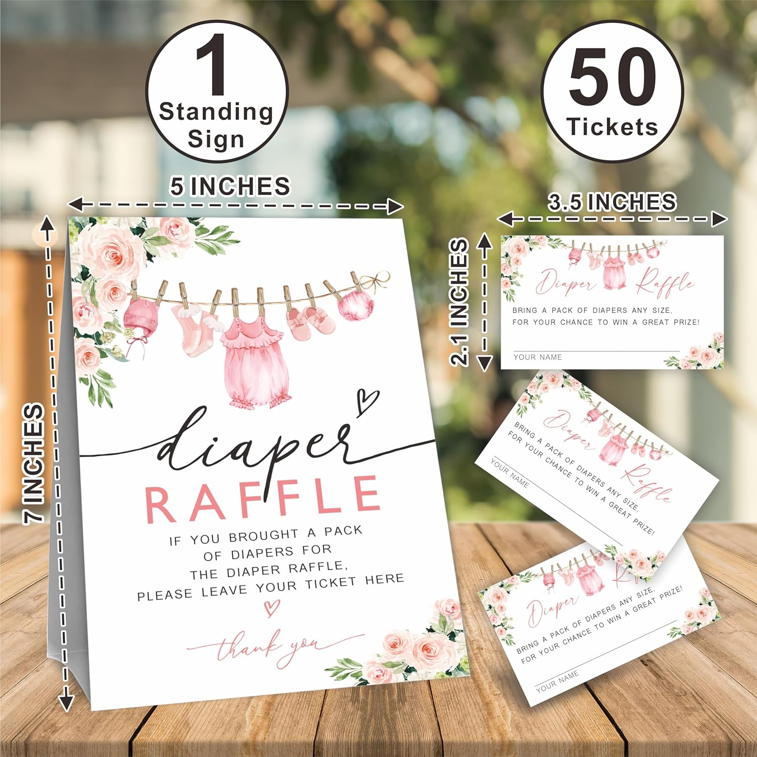Baby Shower Diaper Raffle Game Kit - Floral & Accessories, 50 Tickets & 1 Standing Sign, Decoration For Shower, Gender Reveal, Announcement, Party Favor & Decorations - B03