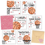 48 Pack Valentines Day Cards For Kids Classroom Basketball Valentine'S Day Exchange Greeting Cards With Envelopes And Heart Stickers For Kids Classroom School Party Favors 4.3 * 4.3 Inch