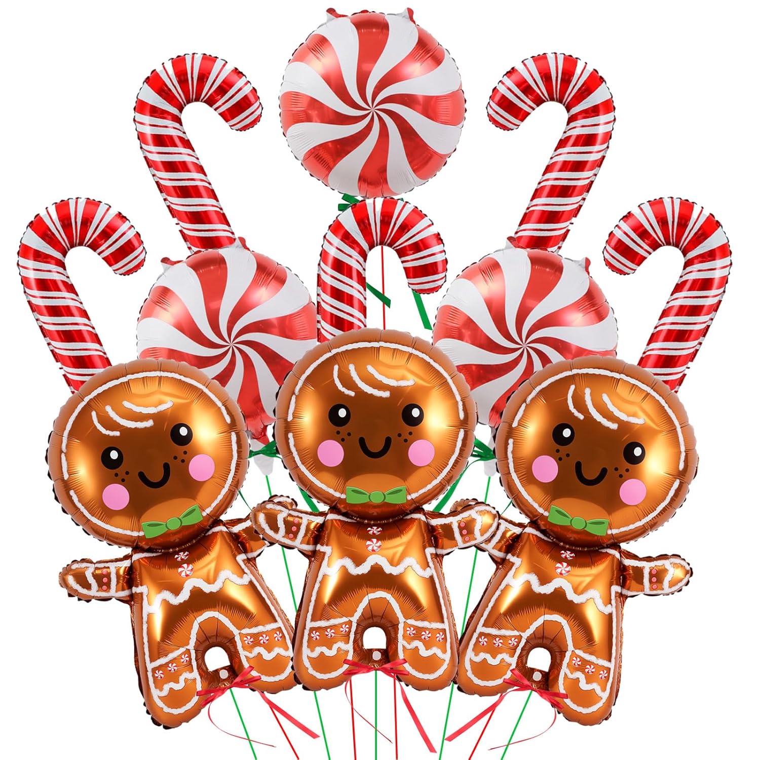 11Pcs Gingerbread Balloons Christmas Decorations - 32 Inch Gingerbread Foil Balloons - Red Candy Cane Balloon For Christmas Party Decorations - New Year Birthday Party Decor