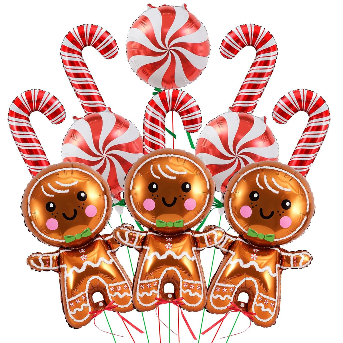 11Pcs Gingerbread Balloons Christmas Decorations - 32 Inch Gingerbread Foil Balloons - Red Candy Cane Balloon For Christmas Party Decorations - New Year Birthday Party Decor