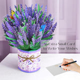 Lavender Flower Bouquet Pop Up Greeting Card With Envelop, 3D Effect, Purple, Foldable, Handcrafted