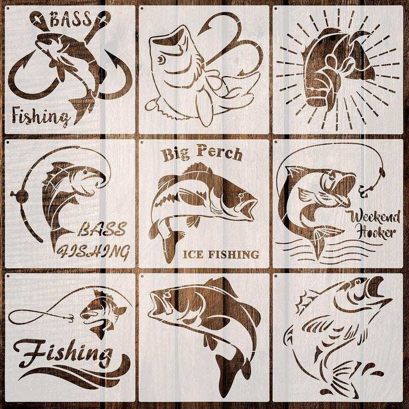 9 Pieces Fish Stencil Bass Fish Stencil Bass Fishing Stencil Template Reusable