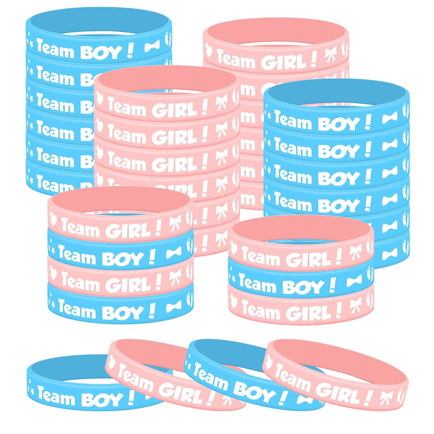 48Pcs Gender Reveal Silicone Bracelets Team Boy And Team Girl Rubber Wristband For Baby Shower Theme Party Decorations Supplies 2 Styles