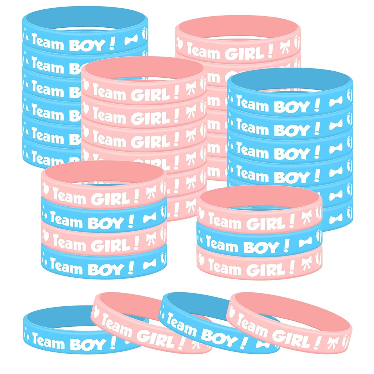 48Pcs Gender Reveal Silicone Bracelets Team Boy And Team Girl Rubber Wristband For Baby Shower Theme Party Decorations Supplies 2 Styles
