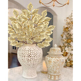 Christmas Tree Picks And Sprays 31.5" Gold Atrificial Elm Leaves With Stems 3 Pcs Christmas Picks For Tree Gold Vase Fillers Golden Leaf Decor For Diy Xmas Trees Centerpieces Wedding Bouquet Decor