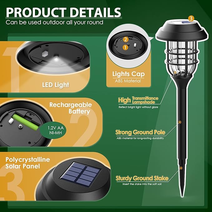 8 Pack Solar Pathway Lights Waterproof Cold White Solar Garden Landscape Lights