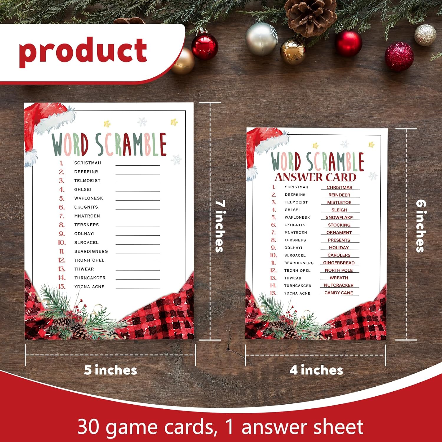 30 Card Christmas Choice Party Games - Word Scramble - Family Activity And Group Icebreaker Game To Liven Up The Holiday Atmosphere, Perfect For Christmas Party Game Decorations - A06