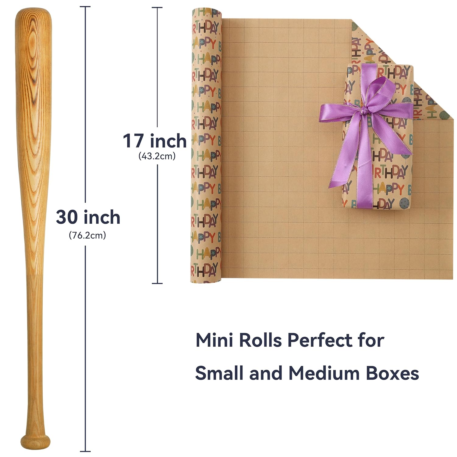Birthday Kraft Wrapping Paper Roll, Mini Roll-17 Inches * 32.8 Feet, Balloon And Colorful Text Happy Birthday Design Wrap Paper For Men Boys Women Girls , For Birthdays, Kid'S Party, Baby Shower, 1 Roll