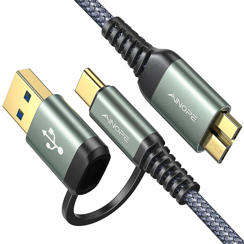 Usb 3.0 Cable For Hard Drive, [Dual Adapters] Usb Micro B 3.0 Cable 1.5Ft/0.5M