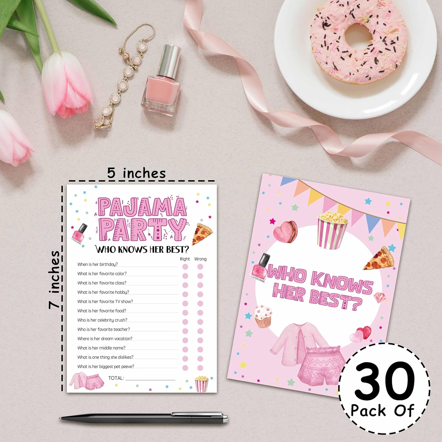 Slumber Party Games, Who Knows Her Best Pajama Party Game For Adults, 30 Sleepover Games Cards (5" X 7"), Sleepover Birthday Party Favors Supplies Decorations -14