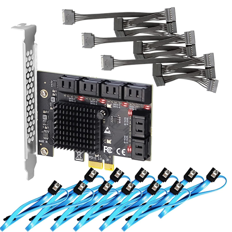 12 Ports Pcie Sata Expansion Card, Including Sata Cables And 1:5 Sata Splitter