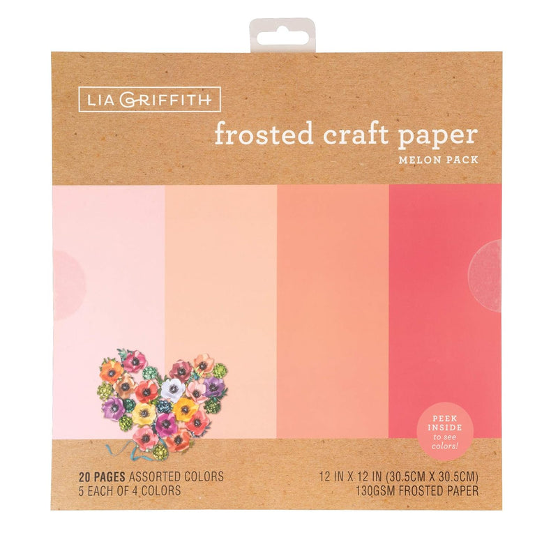 Lia Griffith Frosted Craft Paper, 12" X 12", Melon Pack 20 Sheets