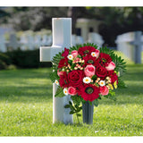 Artificial Cemetery Flowers - Memorial Flowers - Outdoor Grave Flower Decorations,Sympathy Flower With Vase - Red Rose Gerbera Daisy Berry