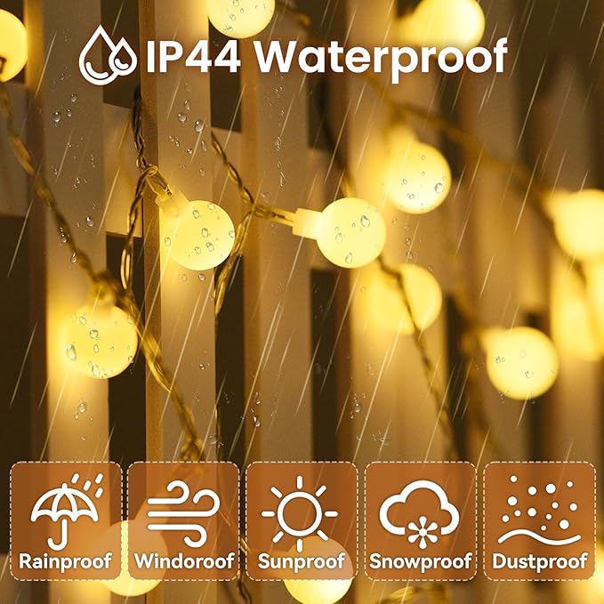 100 LED Globe String Lights 59FT Plug in Fairy Lights with Remote Control 8 Lighting Modes Waterproof Dimmable Warm White Decorative String Lights for Indoor Outdoor Bedroom Patio Party Decor