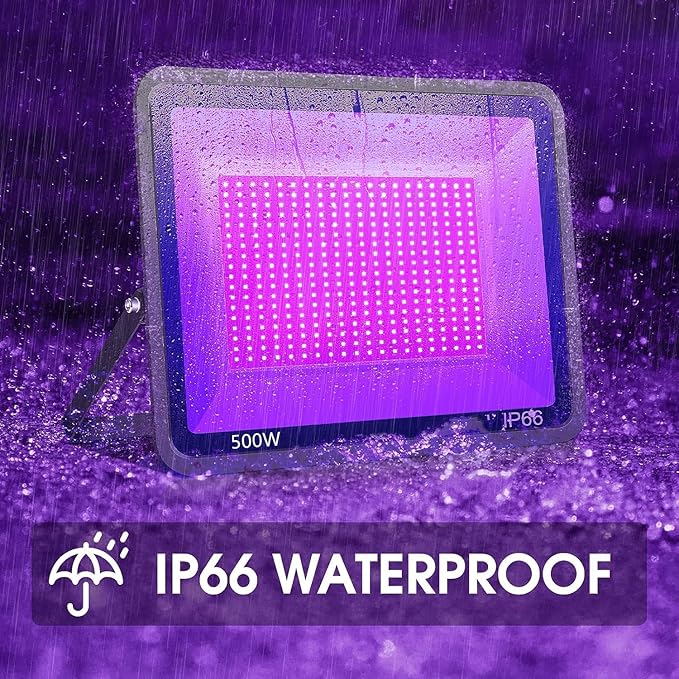 2 Pack 500W LED Black Light Flood Lights IP66 Waterproof Outdoor UV Glow Party Lighting