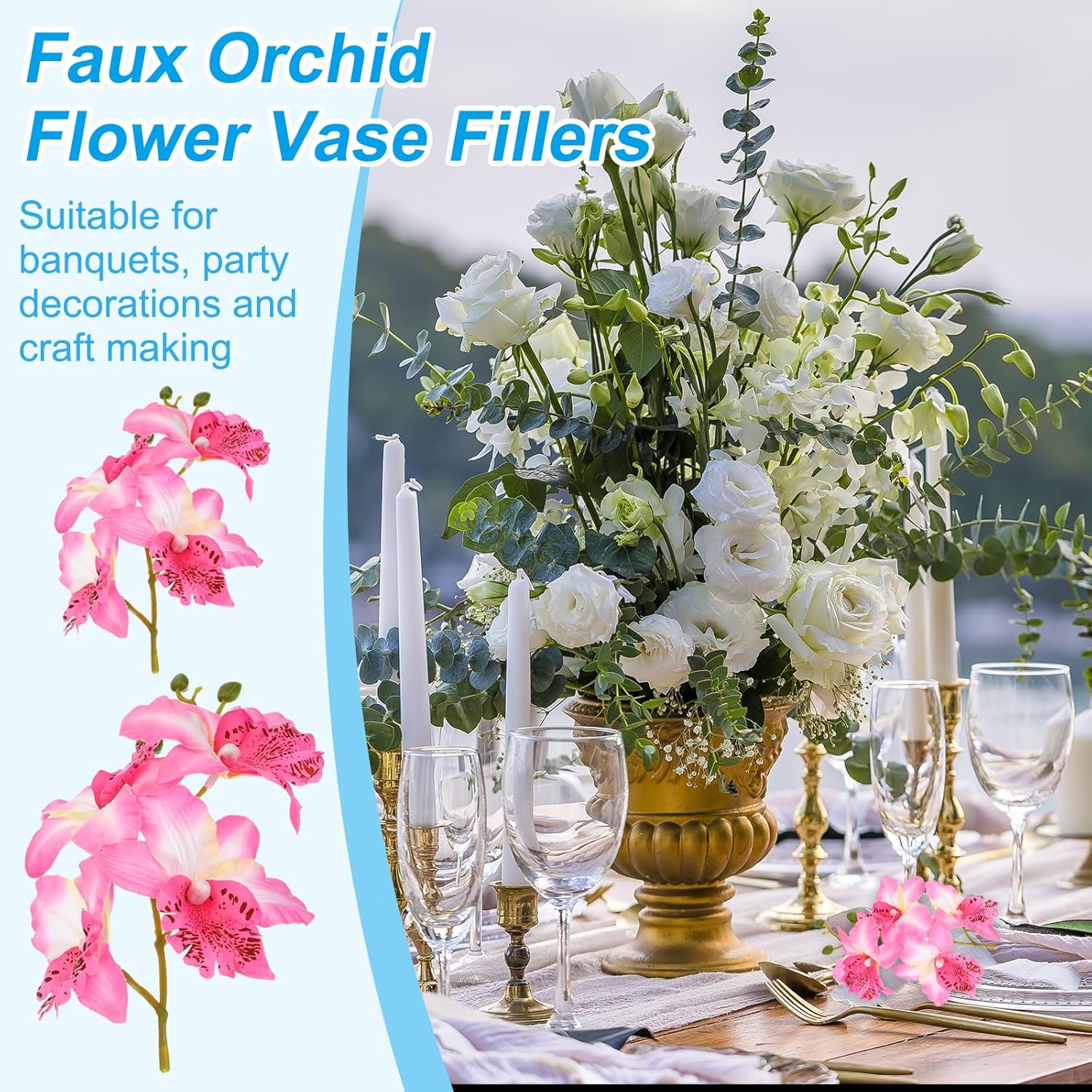 7 Inch Orchid Faux Flowers For Floating Candles, 10 Pack Floating Flowers Vase Fillers Centerpiece Decoration For Wedding Party Bar Restaurant, Pink