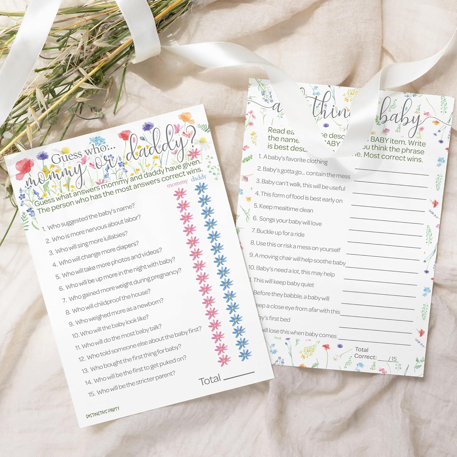 Little Wildflower Baby Shower Games - Guess Who Mommy Or Daddy And All Things Trivia - 20 Dual Sided Cards, Baby In Bloom 2 Game Bundle