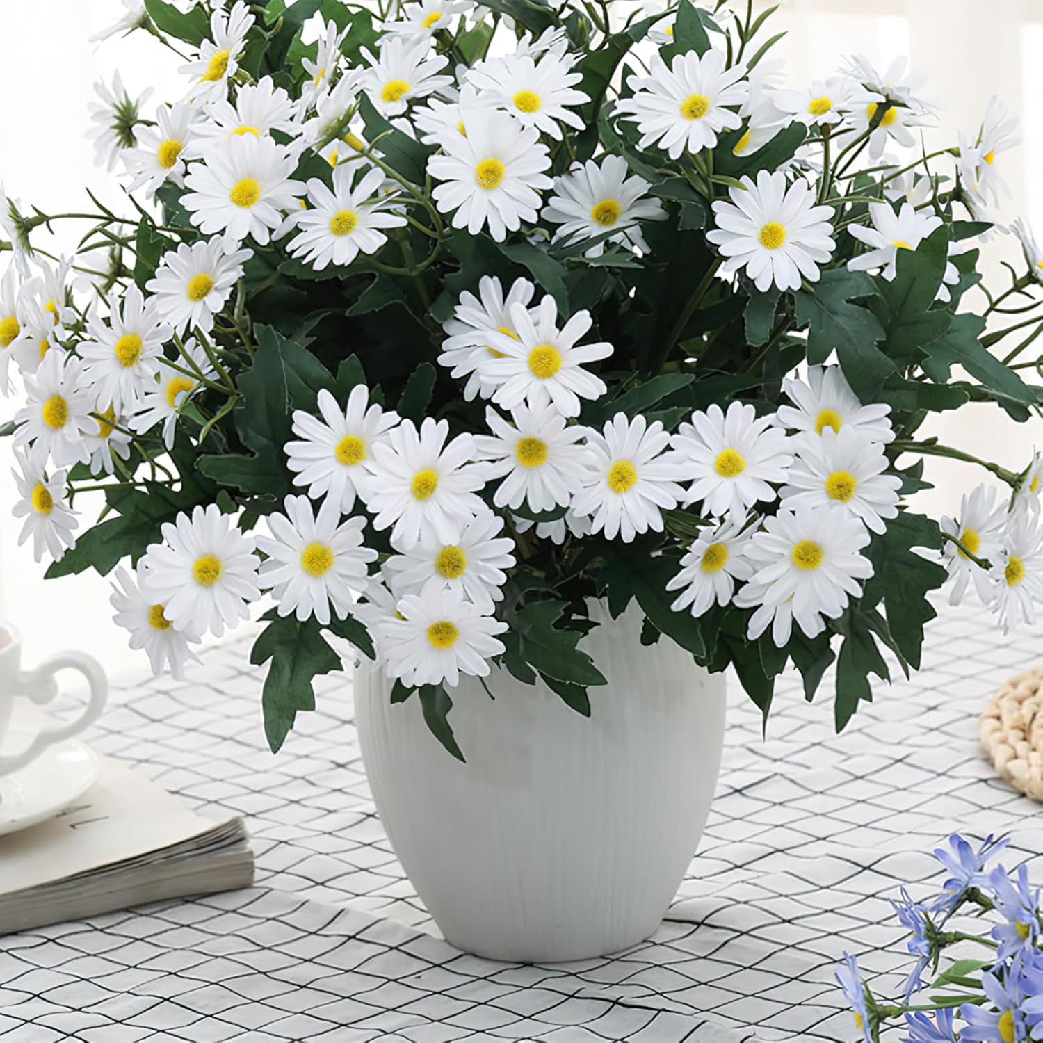 Artificial Daisy Flowers For Outdoor - 2 Bundles White Daisy Flower Bulk, Perfect Decoration For Table Windowsill Porch