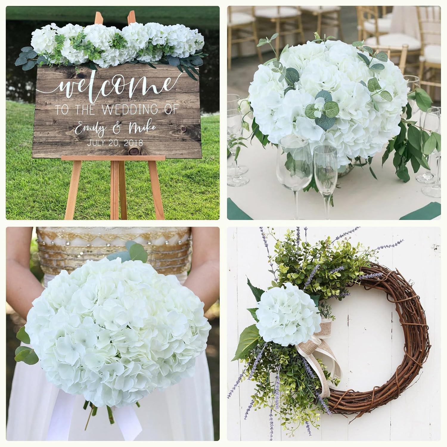65Pcs Fake Flowers White Hydrangea Artificial Flowers Bulk (Not Squished, No Steaming Need) Ivory Silk Flowers With Stems For Wedding Decor,Home,Baby Shower,Table Centerpieces Decoration
