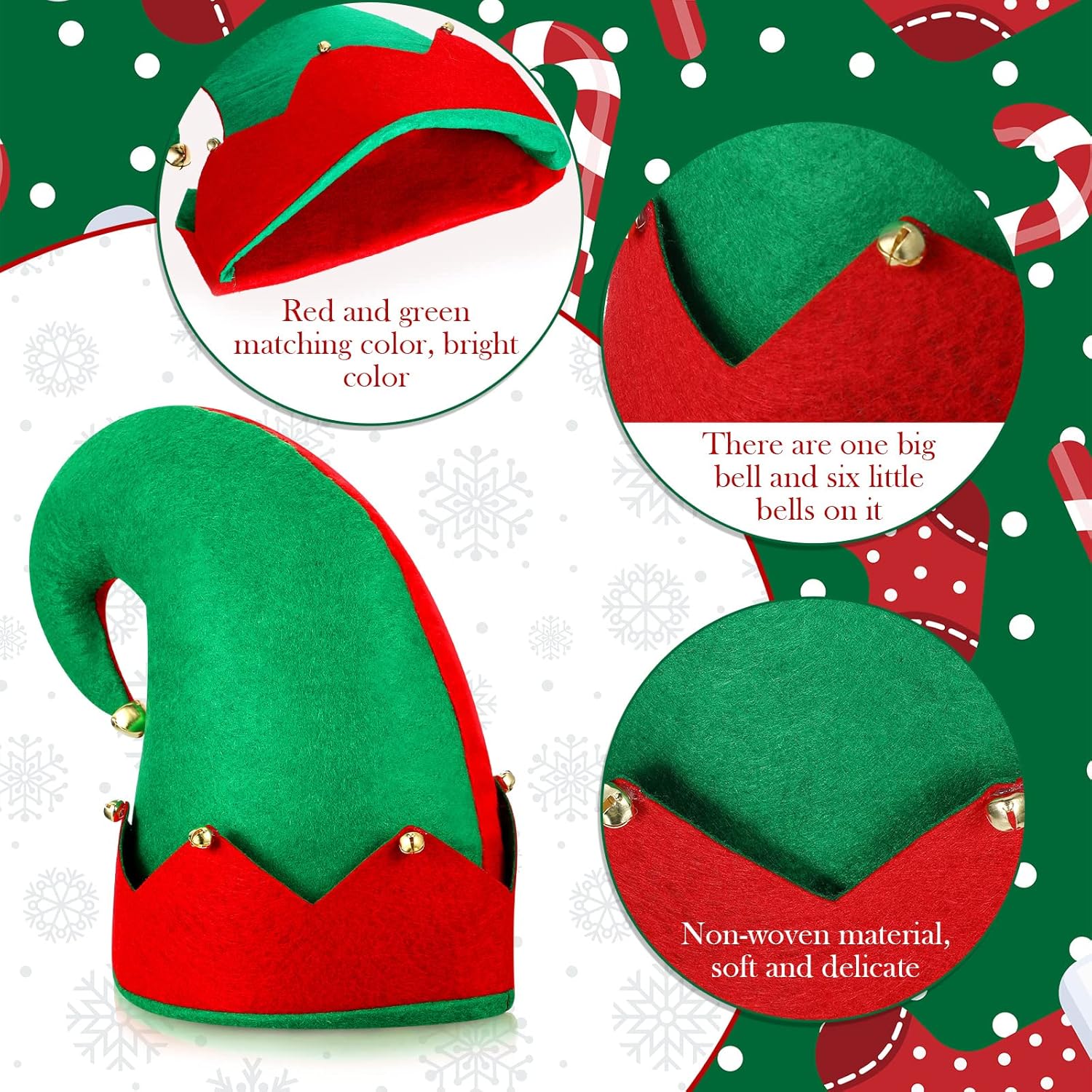 18 Pieces Christmas Elf Felt Hat For Adults Red And Green Santa Elf Hats Bulk Xmas Christmas Elf Costume Headwear Accessories