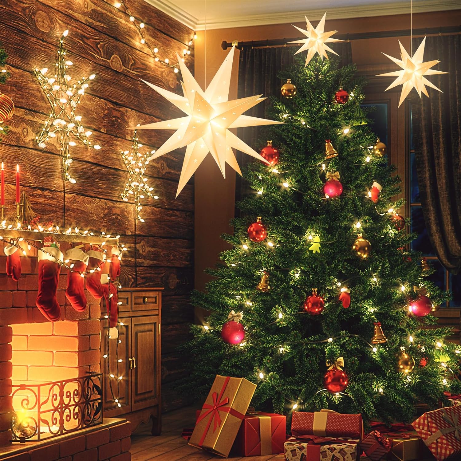 23" Moravian Star Outdoor Light - 18 Point White Christmas Star Indoor, 3D White Pvc, Waterproof Ip44, Battery Operated
