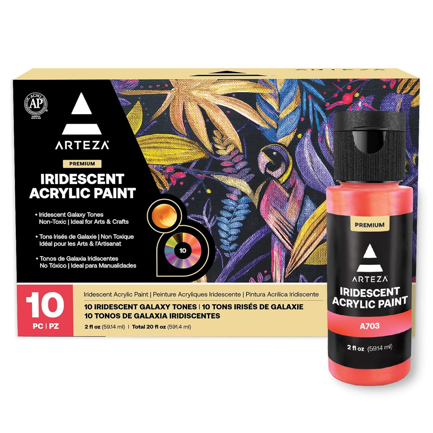 Iridescent Acrylic Paint Set – 10 Galaxy Tones, Shimmer Water-Based Paints For Canvas, Wood, Rocks, Fabrics, And Mixed Media Projects