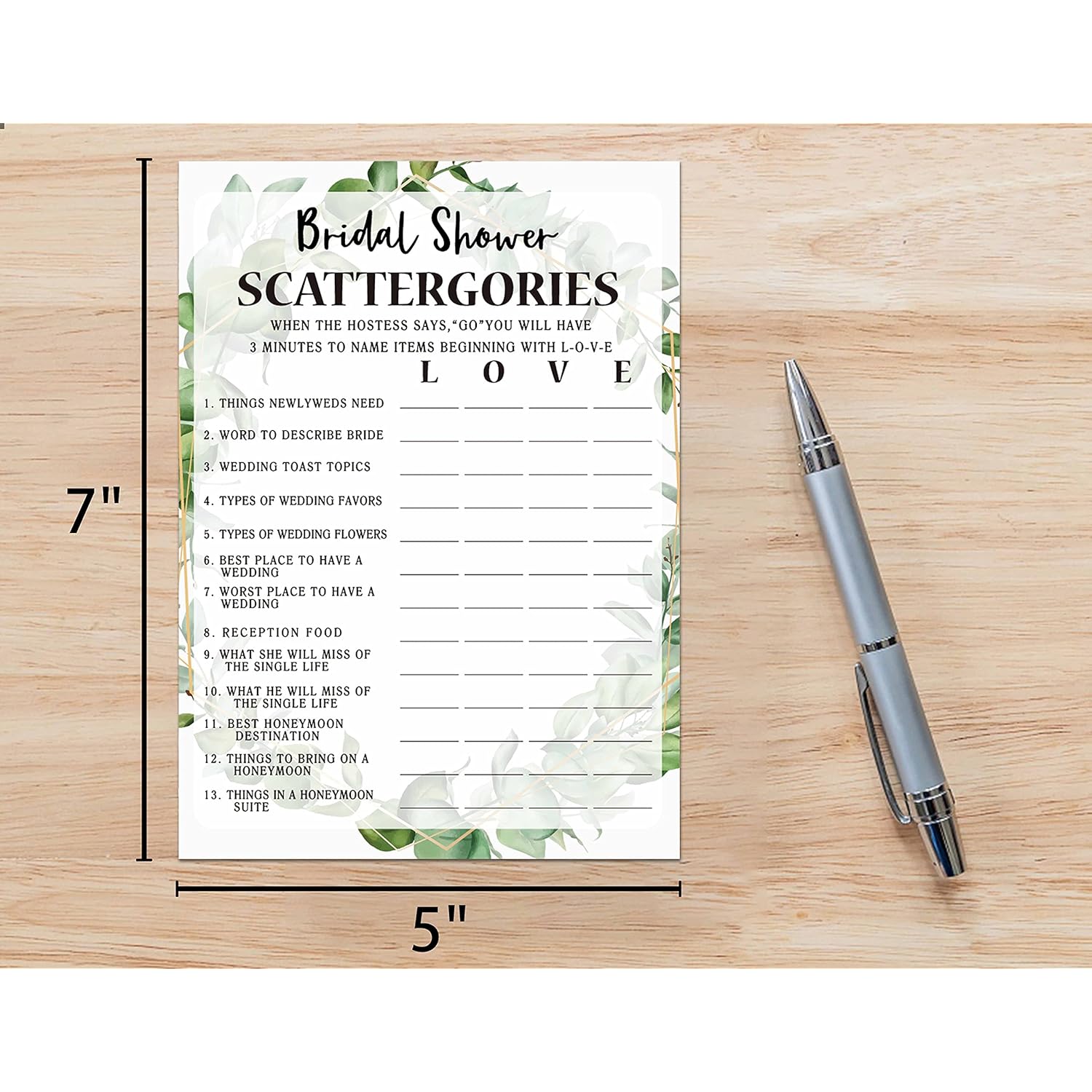 Bridal Shower Game Cards, Bridal Shower Game, Tropical Jungle Theme Engagement Party Cards For Wedding, Set Of 30 Cards(Leaf005)