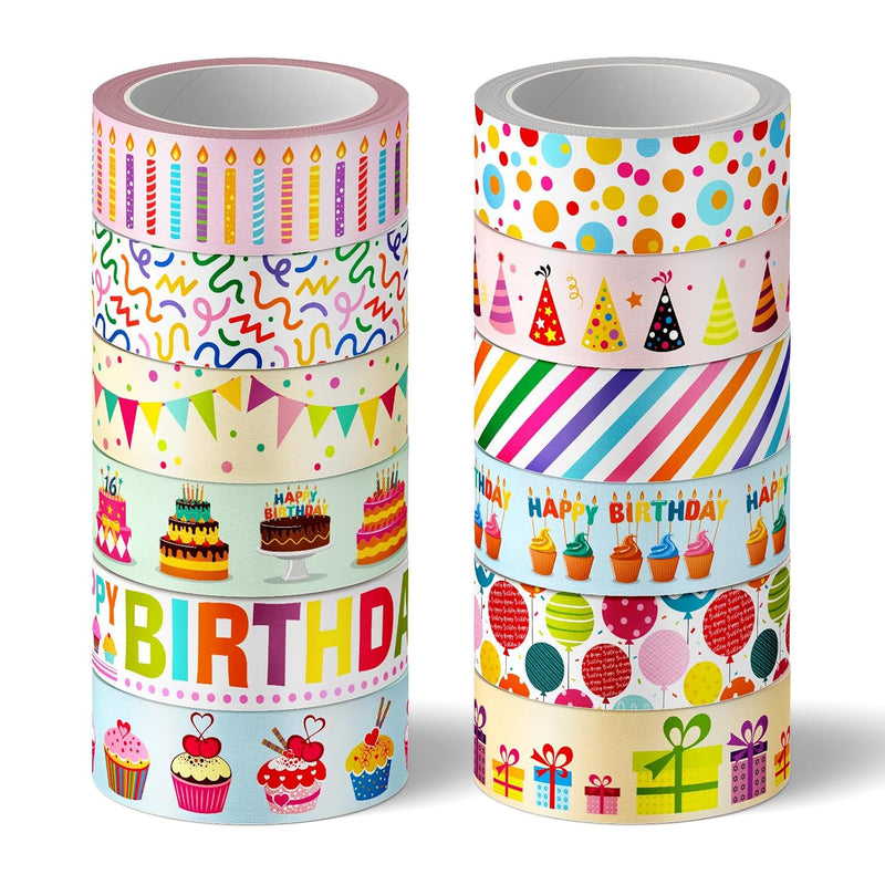 12 Roll Birthday Washi Tape Cartoon Happy Birthday Washi Masking Tape Colorful