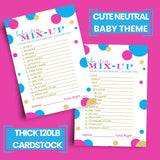 Baby Shower Games - Word Scramble For Boys Or Girls - Gender Reveal Activity Cards - Pink And Blue Theme - 25 Pack, 4X6 Size