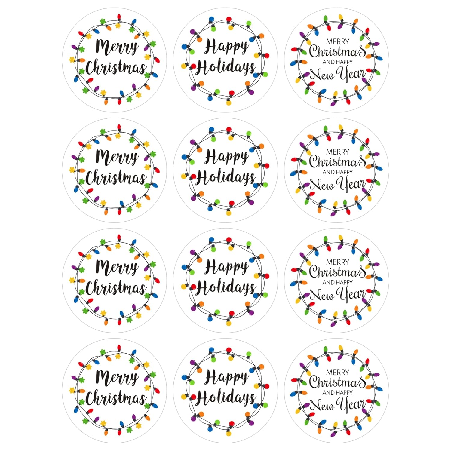 360Pcs Christmas Lights Stickers For Kids, New Year Envelopes Seals Stickers Gift Present Wrap Decoration, 1.5Inch