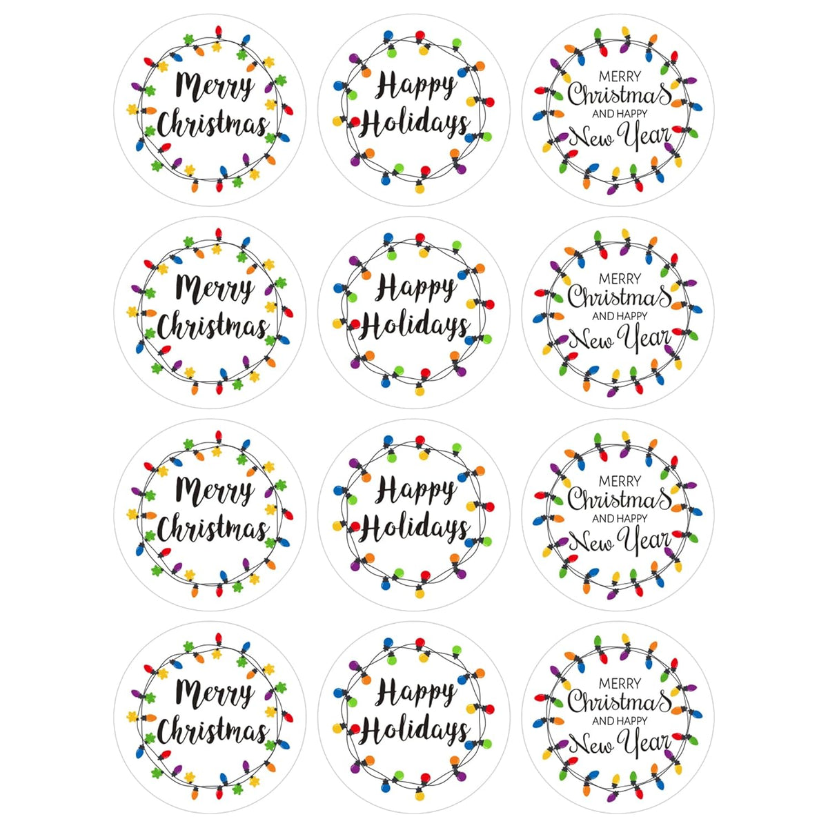 360Pcs Christmas Lights Stickers For Kids, New Year Envelopes Seals Stickers Gift Present Wrap Decoration, 1.5Inch