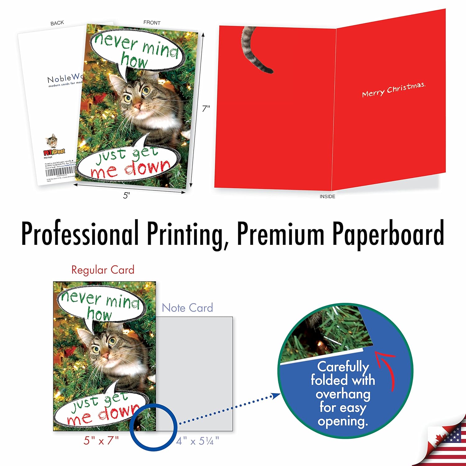 - 12 Funny Cat Christmas Cards With Envelopes - Pet Animal Holiday Humor, Boxed Notecard Set (1 Design, 12 Cards) - Never Mind How, Just Get B1960