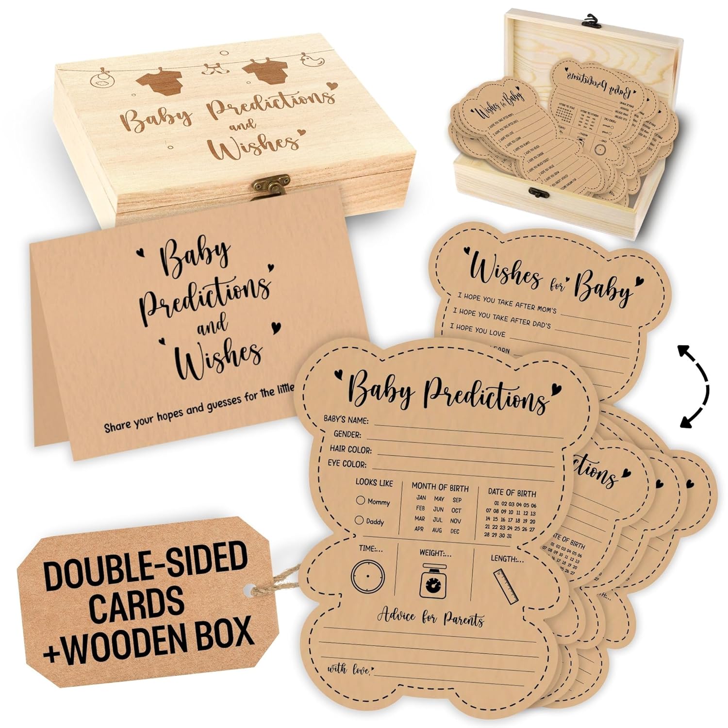 Baby Prediction Cards For Bear Decorations - Wishes Cards For Babys Shower Activities, We Can Bearly Wait Baby Shower Games, Boho Babys Predictions And Advice Card
