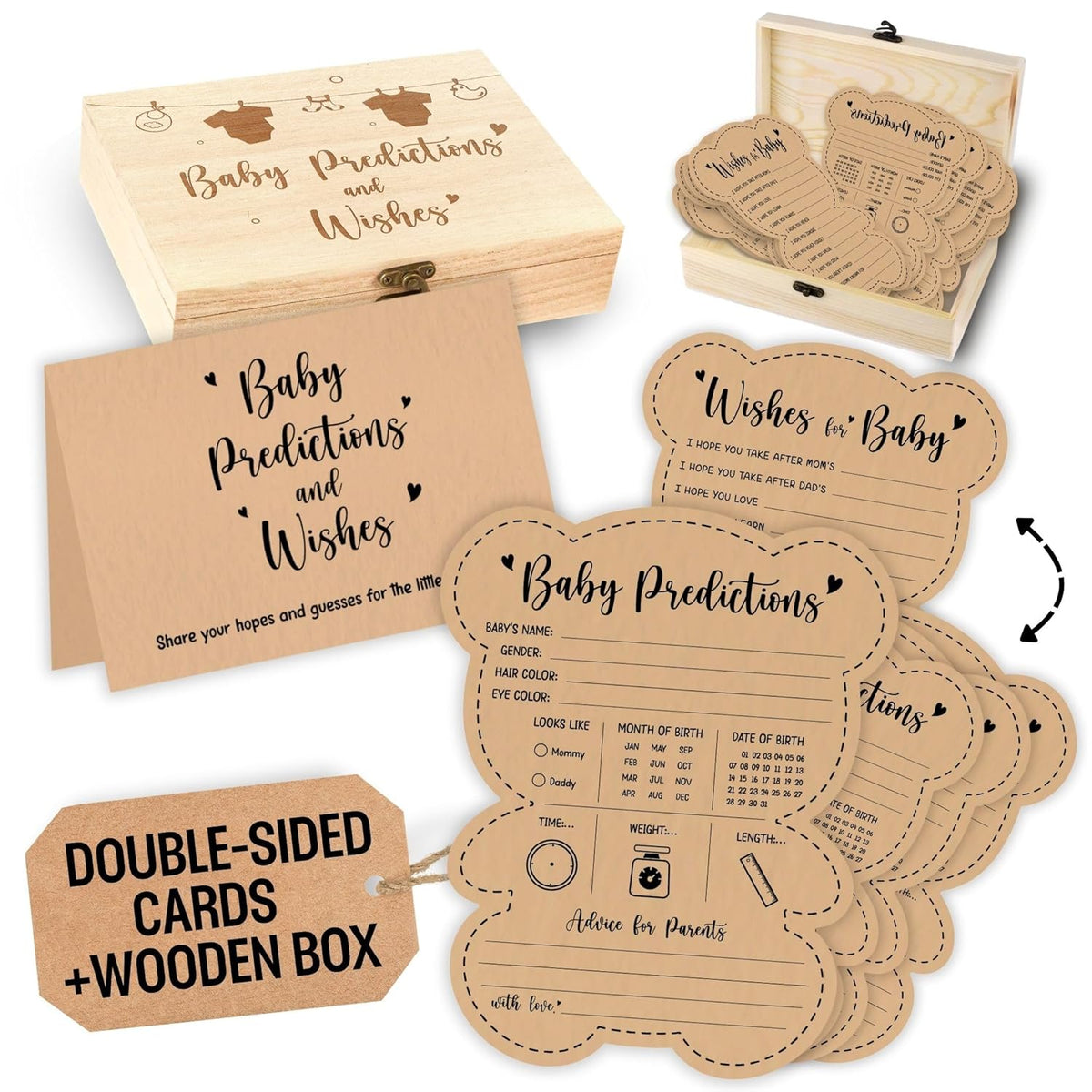 Baby Prediction Cards For Bear Decorations - Wishes Cards For Babys Shower Activities, We Can Bearly Wait Baby Shower Games, Boho Babys Predictions And Advice Card