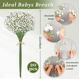Babys Breath Artificial Flowers, 20Pcs Baby Breath Flowers Artificial Bulk, Fake White Gypsophila Babies Breath Real Touch Flowers For Wedding Bouquet Floral Arrangement Party Home Decor