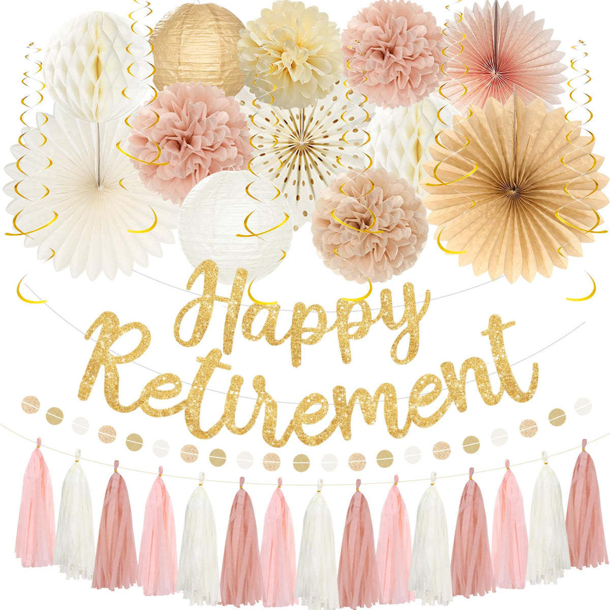 Retirement Party Decorations Women Men, Blush Pink Happy Retirement