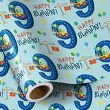 Birthday Wrapping Paper For Boy - Mini Roll - Dinosaur Truck Happy Birthday Design For Boys' Birthday Party And More - 17 Inches X 16.4 Feet - 9 Year Old