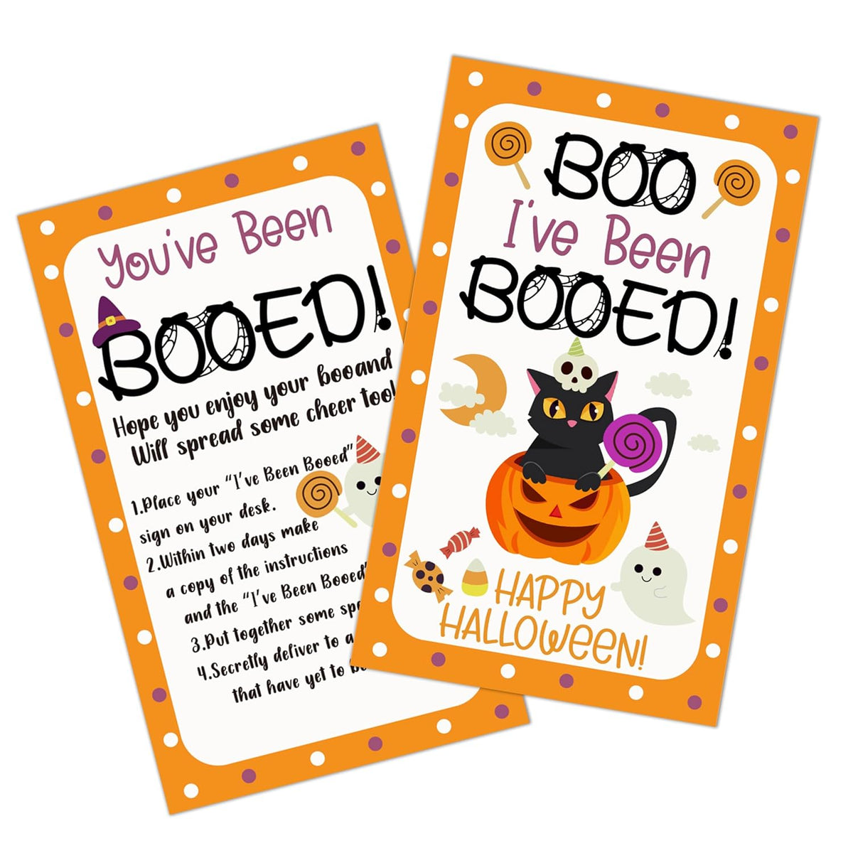 50 Pcs Halloween Game Cards, You'Ve Been Booed Boo Basket Stuffers For Friends Family, Black Cat Pumpkin Ghost Spooky Card For Him Or Her, Boo Greeting Cards, Happy Halloween Party Supplies -02